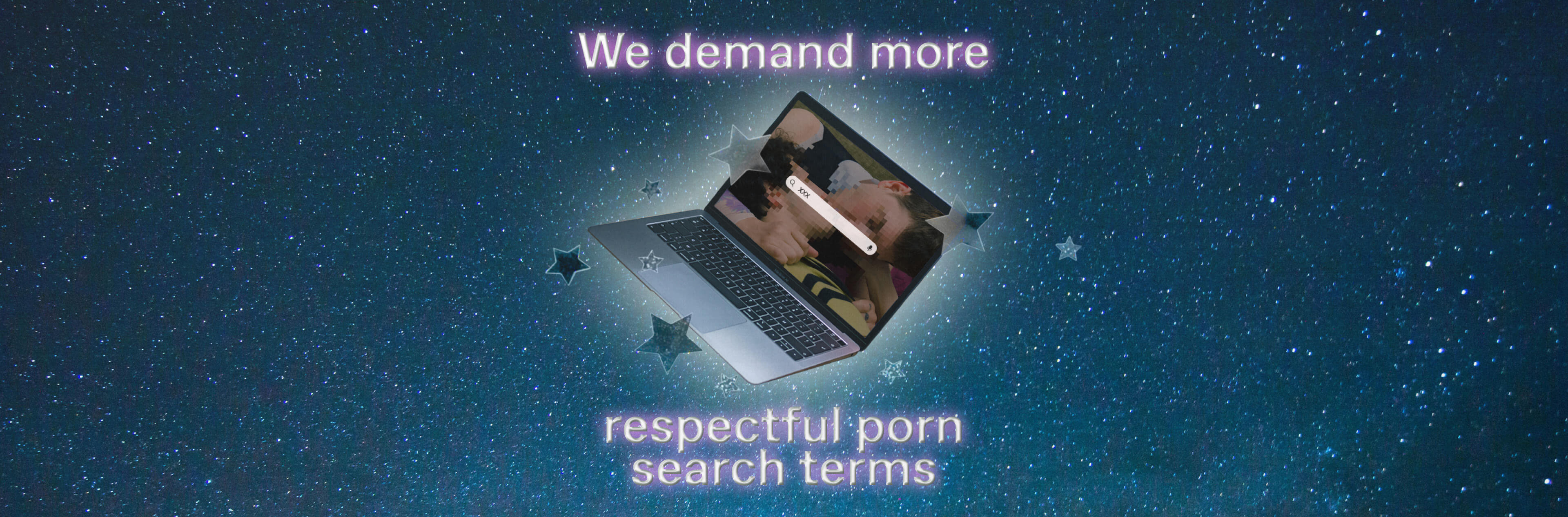 open laptop with censored image on screen